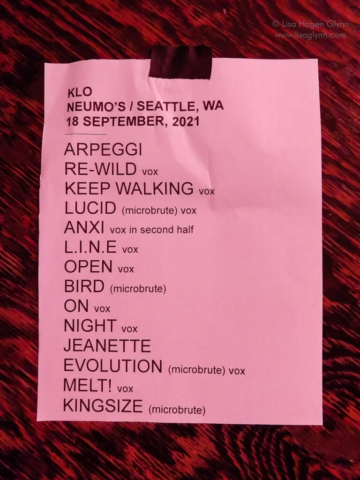 A set list from Kelly Lee Owens' show at Neumos on 18 September 2021