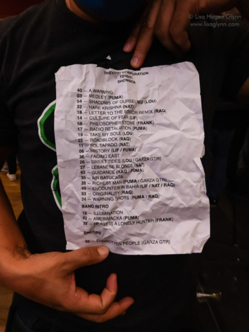 Thievery Corporation set list, held by audience member