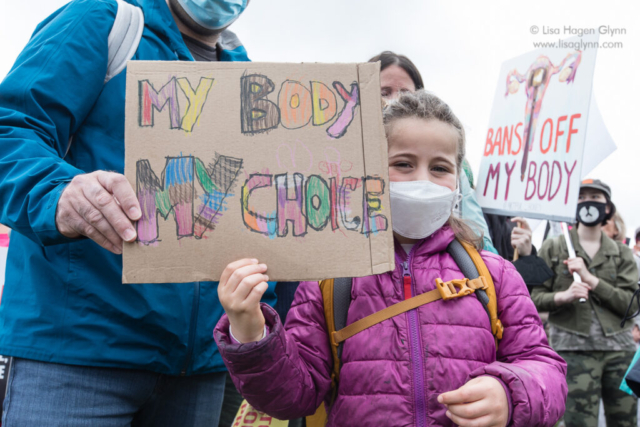 A sign reads, "My body, my choice"