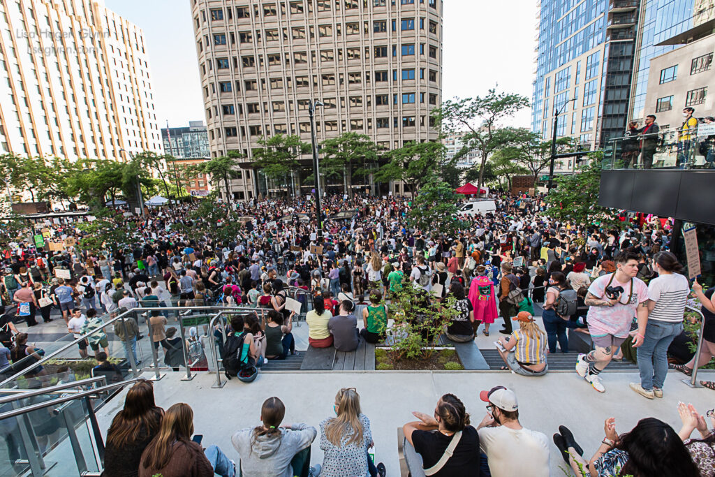 Protesters at the abortion-rights rally at the Federal Building in Seattle.