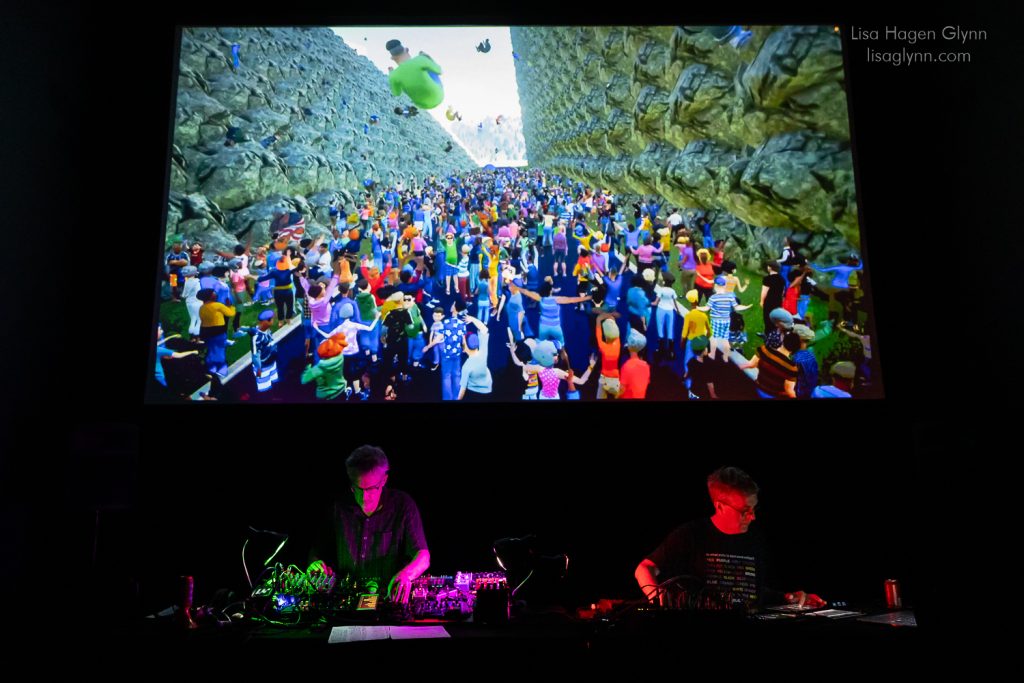 Mark Hosler and Jon Leidecker of Negativland, with animation by SUE-C (photo: Lisa Hagen Glynn).